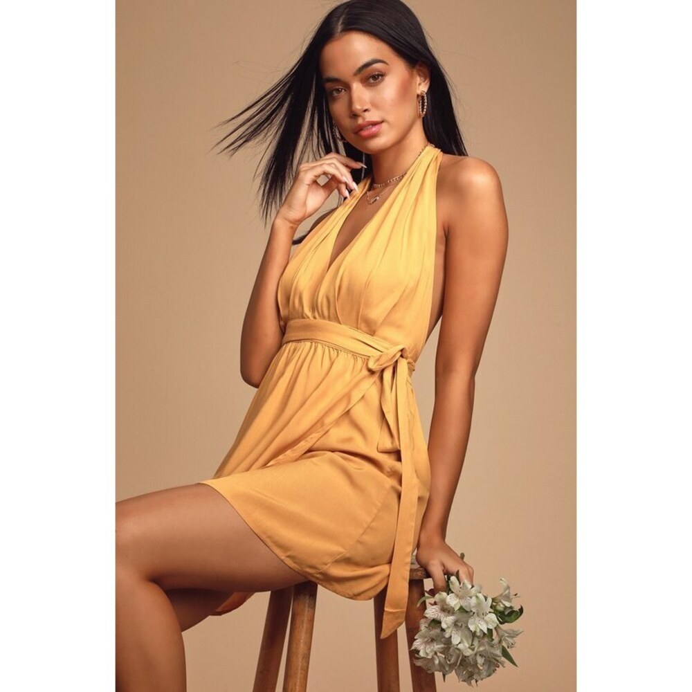Lulus Positively Perfect Mustard Yellow Wrap Dress - Size XS